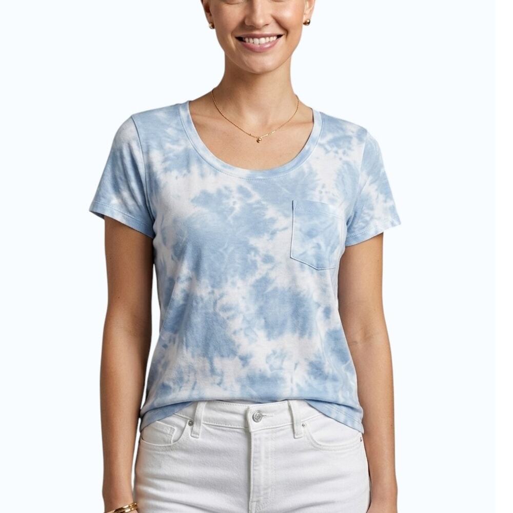 Market & Spruce Basic Tee Blue Tie Dye Short Sleeve Crewneck Women Size M NWT
